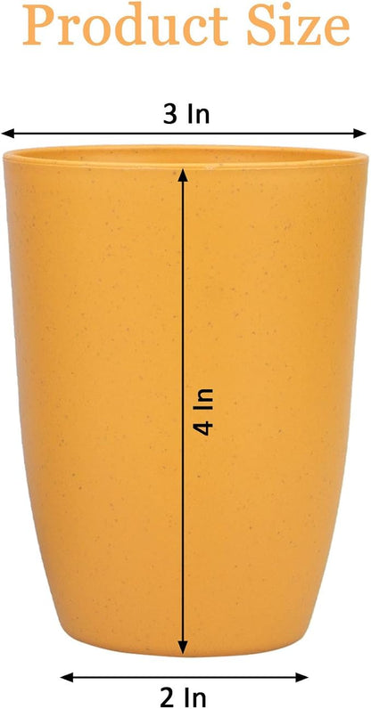Wheat Straw Cups set of 4, Unbreakable Drinking Cup, Reusable Cups, Dishwasher Safe, 12 oz for Kitchen, Home, Office and Outdoor Use (Yellow)