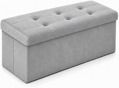 ALASDO 30 Inch Folding Storage Ottoman Bench with Hidden Storage, Velvet Storage Ottoman Foot Rest Stool, End of Bed Bench for Bedroom, Living Room, Entryway and Closet, Dark Gray
