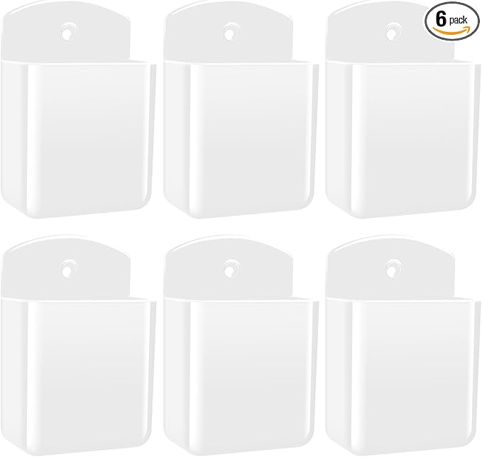 6 PCS Remote Control Holders Wall Mount, Self Adhesive TV Air Conditioner Remote Control Holder, Wall Mount Storage Box Organizer Wall Pen Holder Storage for Home Office School (White)