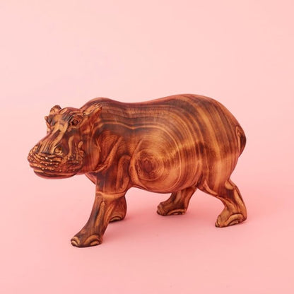 Large Wood Hippo Sculpture, Statues, Animal Figurines, Home Decor Accents, Living Room, Office, Desk, Coffee Table, Book Shelf, Hand Carved, African, Brown