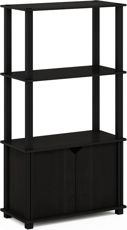 Furinno GO GREEN Storage Shelves, 4-Tier Book Shelf, Bookcase, Display Shelf with Open Shelf and Closed Storage, for Organization and Storage, Living Room, Garage, Home Office, Espresso