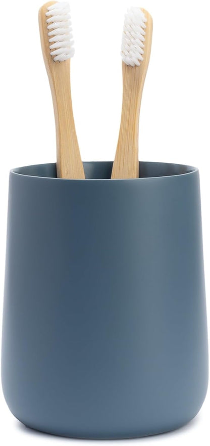 Yew Design Matte Blue Toothbrush and Toothpaste Holder and Cup for Bathroom Vanity and Countertop, Round Organizer for Electric Toothbrushes, Floss, Razors, Cotton, and Mouthwash
