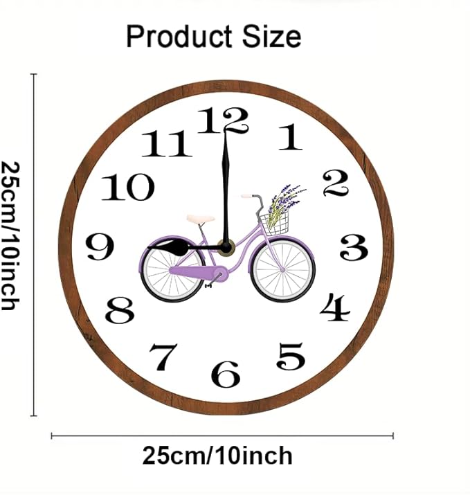 Purple Bicycle Wall Clock 10 Inch Wooden Battery Operated Autumn Forest Maple Leaves Wall Clocks Decorative Indoor,Decorative for Kitchen Bathroom Bedroom