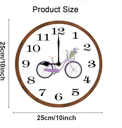 Purple Bicycle Wall Clock 10 Inch Wooden Battery Operated Autumn Forest Maple Leaves Wall Clocks Decorative Indoor,Decorative for Kitchen Bathroom Bedroom