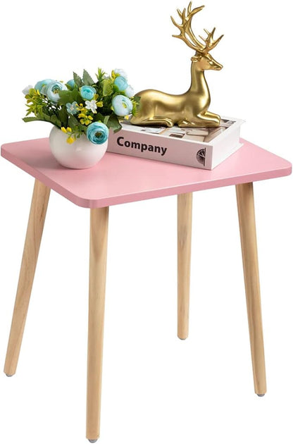 FORAOFUR Small Accent Table, Modern Mini Coffee Table with Natural Wood Legs, Quick Assembly End Furniture for Bedroom Living Area Sofa, Minimalist Design for Nuresery and Compact Homes, Pink