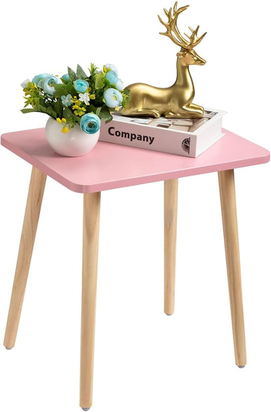 FORAOFUR Small Accent Table, Modern Mini Coffee Table with Natural Wood Legs, Quick Assembly End Furniture for Bedroom Living Area Sofa, Minimalist Design for Nuresery and Compact Homes, Pink