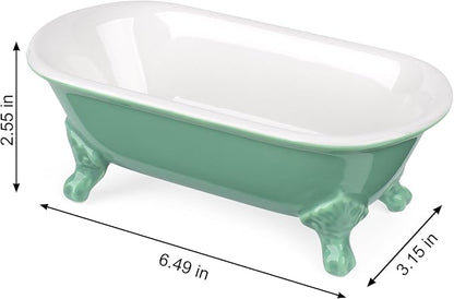 6.5" Ceramic Mini Decorative Clawfoot Bathtub Bar Soap Dish, Kitchen Sponge Holder and Shower Tray for Bathroom, 1 Pack(Mermaid)