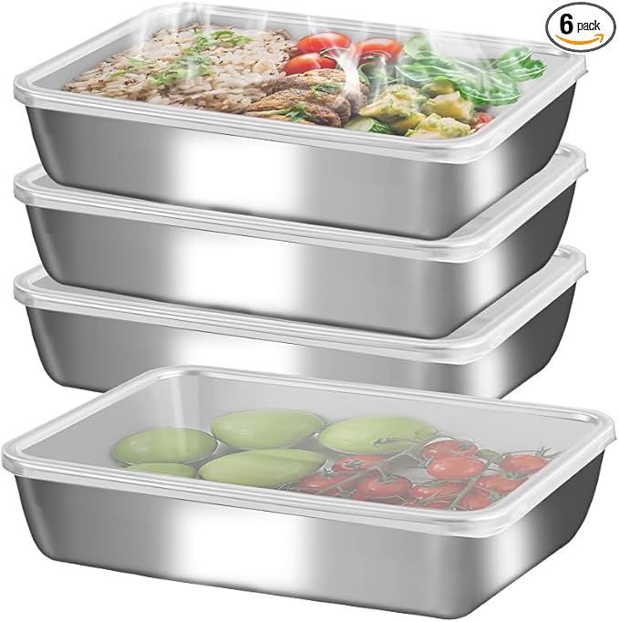 Stainless Steel Lunch Box 6-Pack,Stackable Snack Storage Boxes, Lid Food Container, Reusable Food Storage Container for Travel and Work, Dishwasher Safe, Freezer Safe