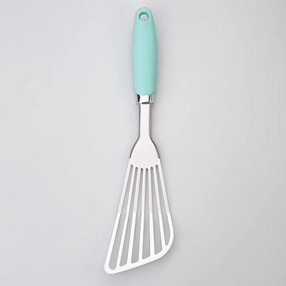 304 Stainless Steel Fish Spatula, Non-Slip Ergonomic Handle Slotted Spatula, Aqua Sky
