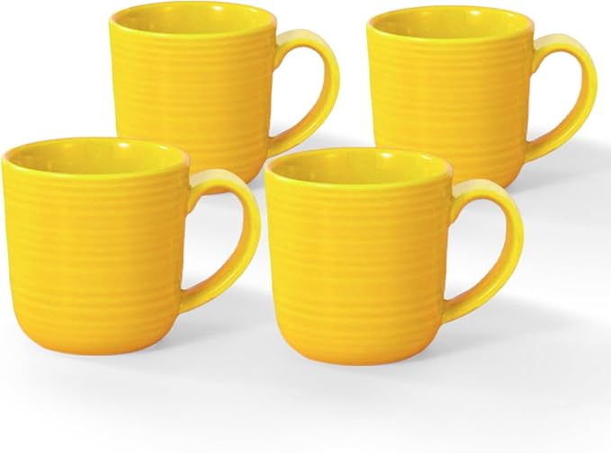 Ceramic Coffee Mugs Set of 4, 12 Ounces Ceramic coffee mug,heavy mug with Comfortable Handles,Dishwasher & Microwave Safe，coffe mug Sets 4 Beautiful Colors, tea mug for Coffee, Tea. (YELLOW)