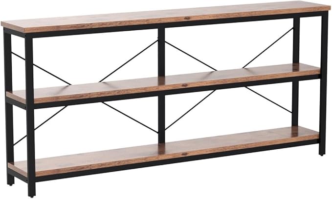71inch Sofa Tables Extra Long Couch Table, Narrow Long Console, Entryway Table,Sofa Table with 3 Tiers Storage Shelves (Rustic Brown)