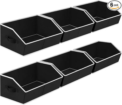 Homsorout Cube Storage Bins - 6 Pack Trapezoid Storage Bins, Closet Organizers and Decorative Storage, Storage Baskets with Handle, Large Storage Basket for Home, Black