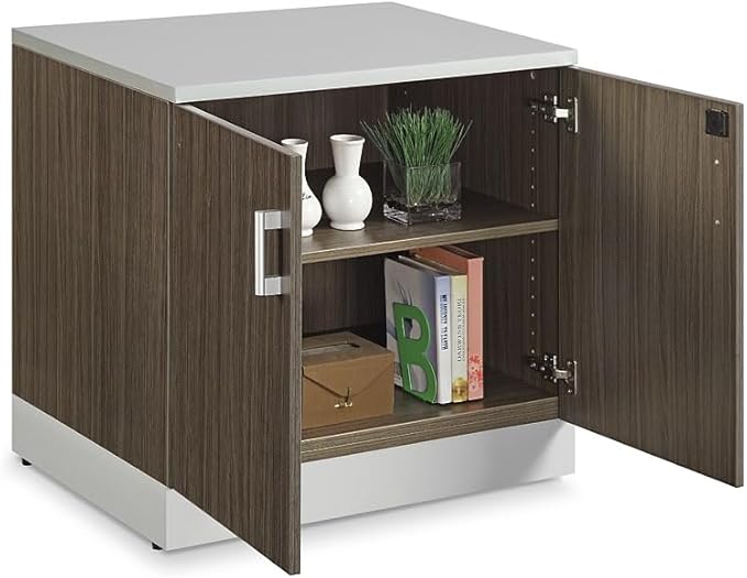 NBF 29.4" H Two Door Storage Cabinet - White Laminate, Modern Office Cabinet with Lockable Doors, 2 Adjustable Shelves, 29.5" H x 31.5" W x 22" D