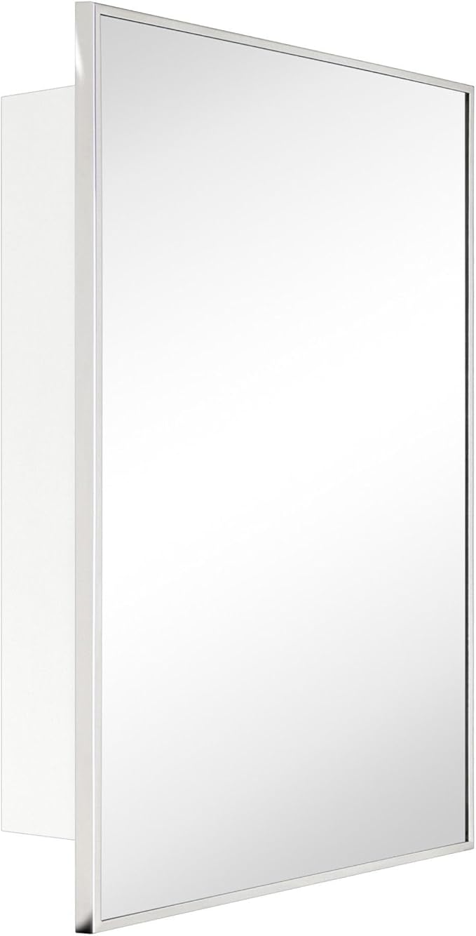 TEHOME 20'' x 30'' Polished Nickel Recessed and Surface Mount Bathroom Medicine Cabinet with Mirror Square Cornered Metal Framed Rounded Rectangle Medicine Cabinet Mirror