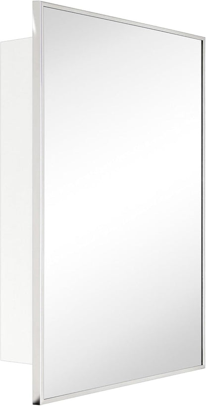 TEHOME 20'' x 30'' Polished Nickel Recessed and Surface Mount Bathroom Medicine Cabinet with Mirror Square Cornered Metal Framed Rounded Rectangle Medicine Cabinet Mirror