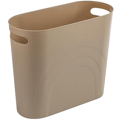 rejomiik Small Trash Can, 3.5 Gallon Slim Garbage Can Plastic Waste Basket with Handles Container Bin for Narrow Spaces Bathroom, Bedroom, Kitchen, Office at Home, Khaki