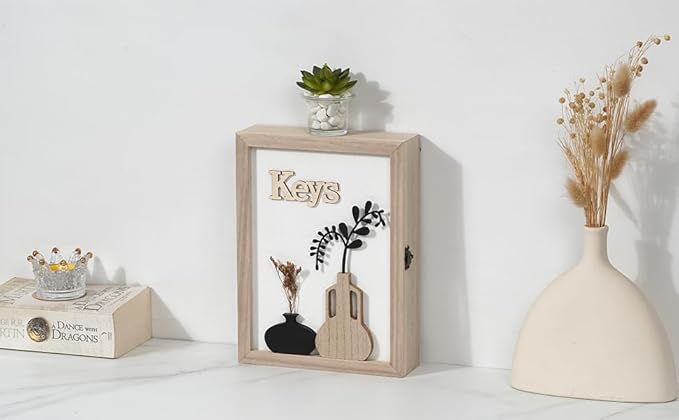 Key Holder Wall Mount Key Holder for Wall, Rustic Vase Key Hooks for Wall Key Hanger with 6 Hooks, Key Storage Box Key Cabinet Key Organizer Key Rack for Home Decor Office Entryway Gift