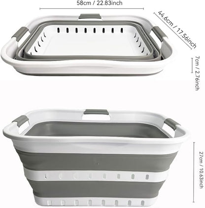 SAMMART 42L (11 gallon) Collapsible Plastic Laundry Basket - Foldable Pop Up Storage Container/Organizer - Space Saving Hamper/Basket (1, Grey/White)