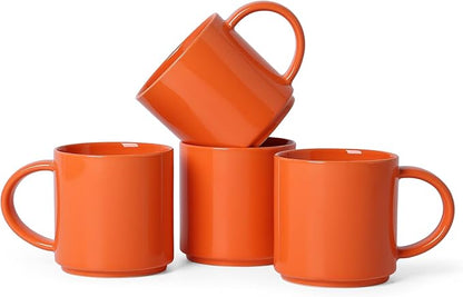 Coffee Mugs Set of 4, Stoneware Coffee Cups with Comfortable Handle, 16oz Ceramic Mugs for Kitchen & Office, Dishwasher & Microwave Safe - Orange