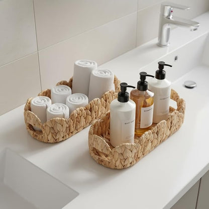 Coeusy 2 Pack Toilet Baskets,Scalloped Edge Wicker Basket for Toilet Paper Storage,Small Baskets for Bathroom,Living Room,Countertop, Shelves,Both Organizer&Decor,Natural Water Hyacinth