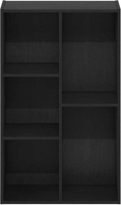 Furinno LUDER Book Shelf, 5-Cube Bookshelf, Reversible Bookcase, 9.4 x 19.5 x 31.5, for Living Room, Bedroom, Home Office, Blackwood