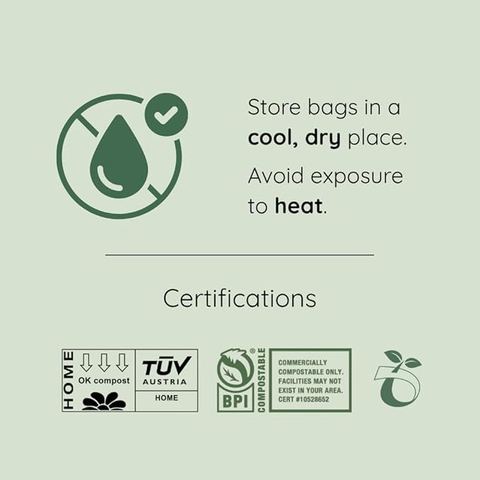 Compost Bags, Compostable Trash Bags 3 Gallon Compostable Bags 300 Count Small Compost Bags for Countertop bin Extra Thick 0.71 Mil. ASTM D6400 Certified By BPI and TÜV AUSTRIA (3 Gallon, 300 Units)