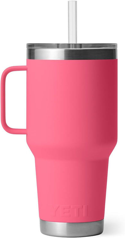 YETI Rambler 35 oz Tumbler with Handle and Straw Lid, Travel Mug Water Tumbler, Vacuum Insulated Cup with Handle, Stainless Steel, Tropical Pink