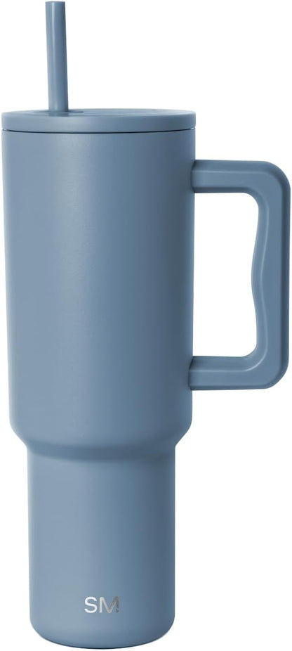Simple Modern 40 oz Trek Tumbler with Handle and Straw Lid | Cup Holder Friendly Insulated Stainless Steel Travel Mug | Blue Dune