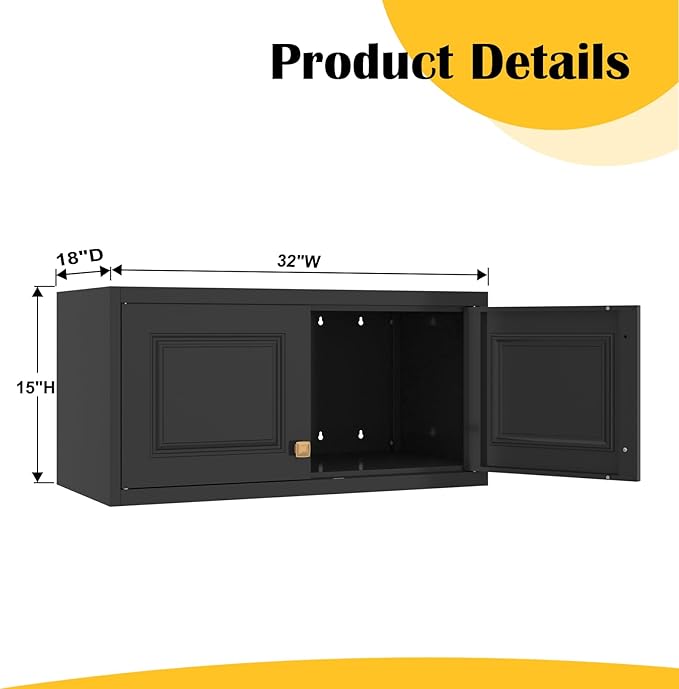 SteeLoong 15" Wall Storage Cabinet,Black Bathroom Wall Mounted Cabinet,Metal Armoire Wardrobe Closet Storage Cabinets for Basement,Livingroom Home Office