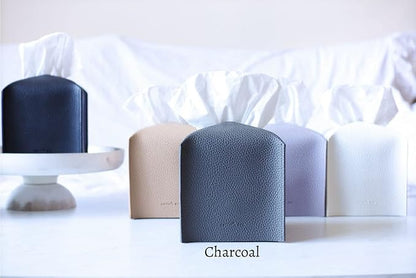 Tissue Box Cover Holder, Square with Bottom Belt by Carrot's Den - PU Leather Decorative Organizer for Tabletop, Bathroom, Car, Office | Charcoal