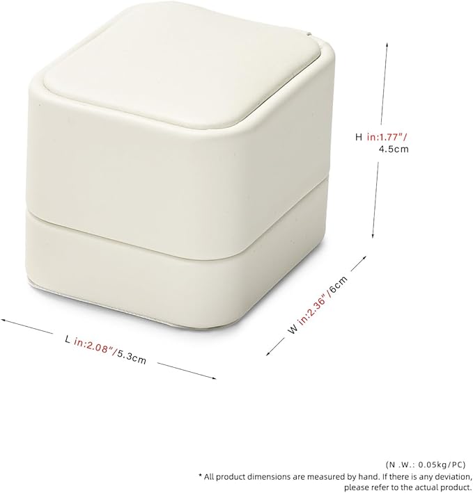 Oirlv Luxury Leather Jewelry Ring Box Engagement Ring Box Wedding Day Keepsake Box(Creamy-white)