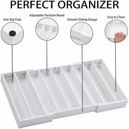 K Cup Holder,Bamboo Coffee Pod Holder Drawer Organizer, Expandable Coffee Pod Holder Tea Bag Storage Organizer for Kitchen Office Coffee Bars,Accommodate 45 K Cups (White)