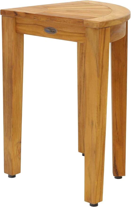 AquaTeak 15.5" Kai Corner Teak Shower Bench - Shower Stool with Elevated Height for Bathroom - Durable Water Resistant Shower Chair - Shaving Foot Rest - Indoor & Outdoor Use