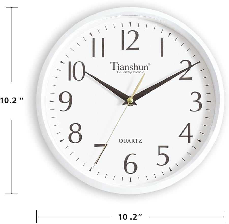 Wall Clock Silent Non-Ticking Battery Operated Small 10 Inch Modern Easy to Read for Living Room Bedroom Kitchen Office Decor (White)