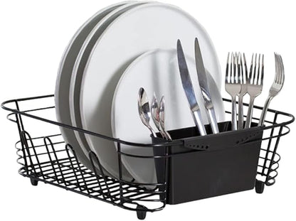 Better Houseware in-Sink Dish Drying Rack, Coated Steel, Black, 14.5 x 13 x 5 Inch, 2-Piece Set with Removable Utensil Caddy and Non-Slip Handles