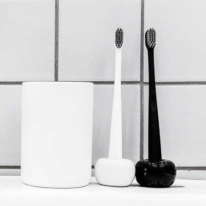 AirMoon Mini Ceramic Toothbrush Holder for Bathroom - Black Small Countertop Organizer, Easy Clean Toothbrush Stand, Suit for Electric Toothbrush Head, Pens & Coffee Spoon, Pack of 2