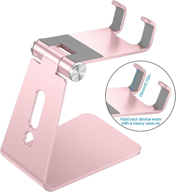 OMOTON Adjustable Cell Phone Stand, C2 Aluminum Desktop Phone Holder Dock Compatible with iPhone 15 14 13 Xs XR 8 Plus 7 6, Samsung Galaxy, Google Pixel, Android Phones, Rose Gold