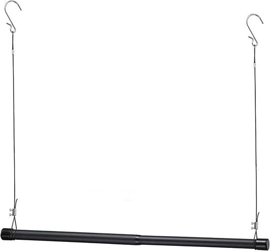 INFLATION Closet Rod With Hangers Adjustable Width (15-50 Inch) Tension for Hanging Clothes Rack, 35 Inch Height, Elegant Black Hanging Closet Organizer for Women, Men and Kids