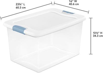 Sterilite 30-Pack Latching Box, Under Bed Storage Bins with Lids, Clear Plastic, 64 Quart - Heavy-Duty Organizing Containers for Closet, Bathroom, and Office