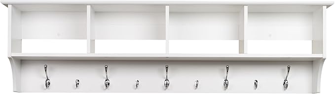 Prepac 60" Contemporary Wall Mounted Coat Rack, Coat Hooks Wall Mount with 4 Shelves, Ideal for Hallway or Entryway Hanging Solution, 11.5"D x 60"W x 16.5"H, White