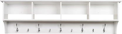 Prepac 60" Contemporary Wall Mounted Coat Rack, Coat Hooks Wall Mount with 4 Shelves, Ideal for Hallway or Entryway Hanging Solution, 11.5"D x 60"W x 16.5"H, White