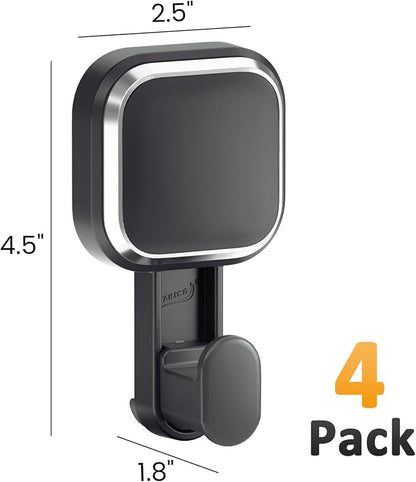 LEVERLOC 4 Pack Suction Cup Hooks for Inside Shower, Powerful Vacuum Suction Shower Holder for Towel, Loofah, Clothes, Damage Free Hanging Bathroom Wall Hooks, Easy to Install and Remove, Black