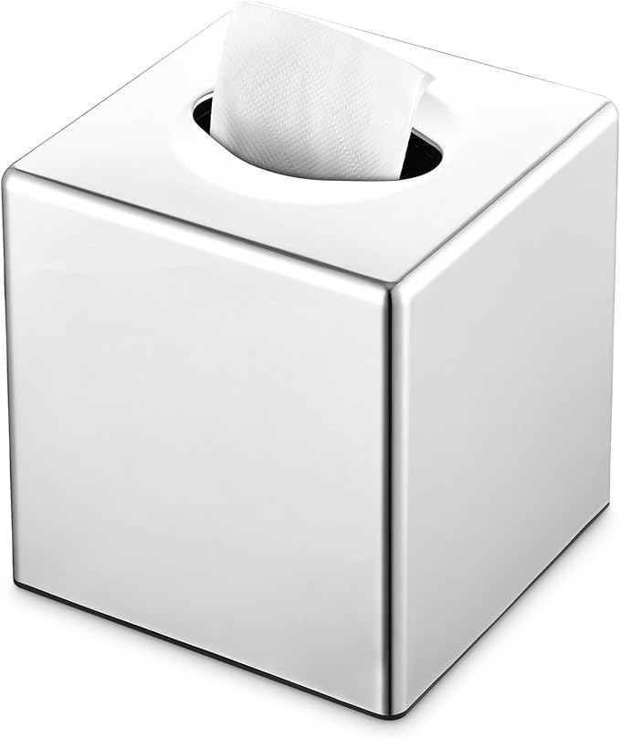 Y-in Hand Tissue Box Cover, Square Facial Tissue Holder Storage for Bathroom Vanity, Countertops, Dressers, Night Stand, Parlors and Offices - Mirror