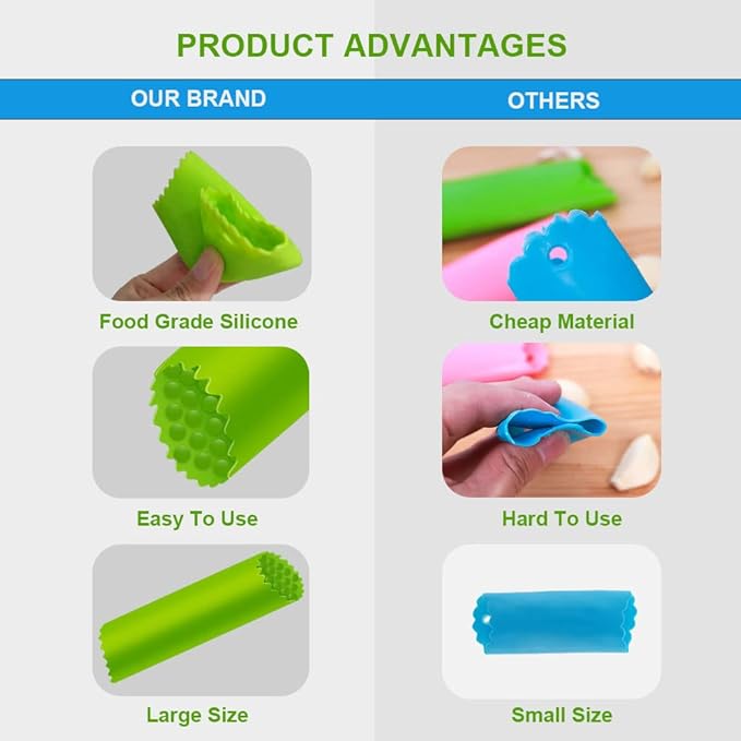Garlic Peeler Silicone Garlic Skin Remover Roller Garlic Tube Rollers Skin Remover, Garlic Roller Peeling Tube Tool for Useful Kitchen Tools (Green)