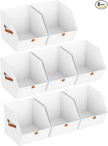 Homsorout Fabric Closet Storage Cubes - 8 Pack Square Storage Bins with Dual Handles for Clothes, Towels, Toys, Cube Storage Organizers for Bedroom, Nursery, Shelves, Closet, Small Spaces, White