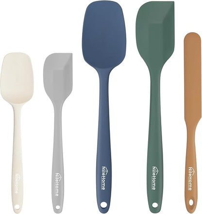 NileHome Silicone Spatula Set, 5 Pieces Food Grade Kitchen Utensils with Silicone Brush Heat Resistant Up to 600°F BPA-free Rubber Spatula for Scraping, Baking, Cooking, Mixing—Forest Style