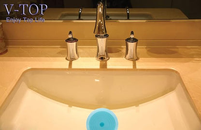 V-TOP Tub Stopper 2 Pack, 6 inches Large Silicone Drain Plug Hair Stopper Flat Suction Cover for Kitchen Bathroom and Laundry (Blue Transparent)