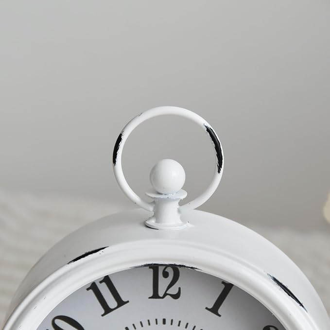 MACVAD Small white table clock Vintage Rustic White Table Clock on Stand, Decorative Desk and Shelf Clock Farmhouse Mantel Clock Rustic Non-Ticking Clock