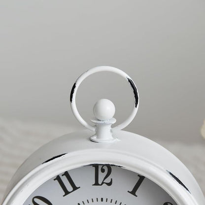MACVAD Small white table clock Vintage Rustic White Table Clock on Stand, Decorative Desk and Shelf Clock Farmhouse Mantel Clock Rustic Non-Ticking Clock