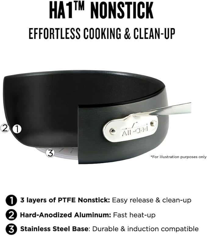 All-Clad HA1 Hard Anodized Nonstick Pots and Pans Set Non Stick Cookware Sets, Oven Broiler Safe 500F, Black